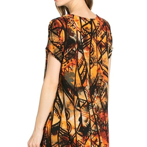 AZULES Ethnic Top Afrocentric Short Sleeve Popover Stretch Knit Tunic - Picture 8 of 10